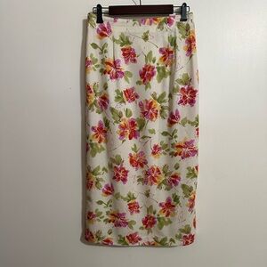 Vintage Napa Valley Petites Pink/Orange/Olive Print on Cream Maxi Skirt, Sz 12P